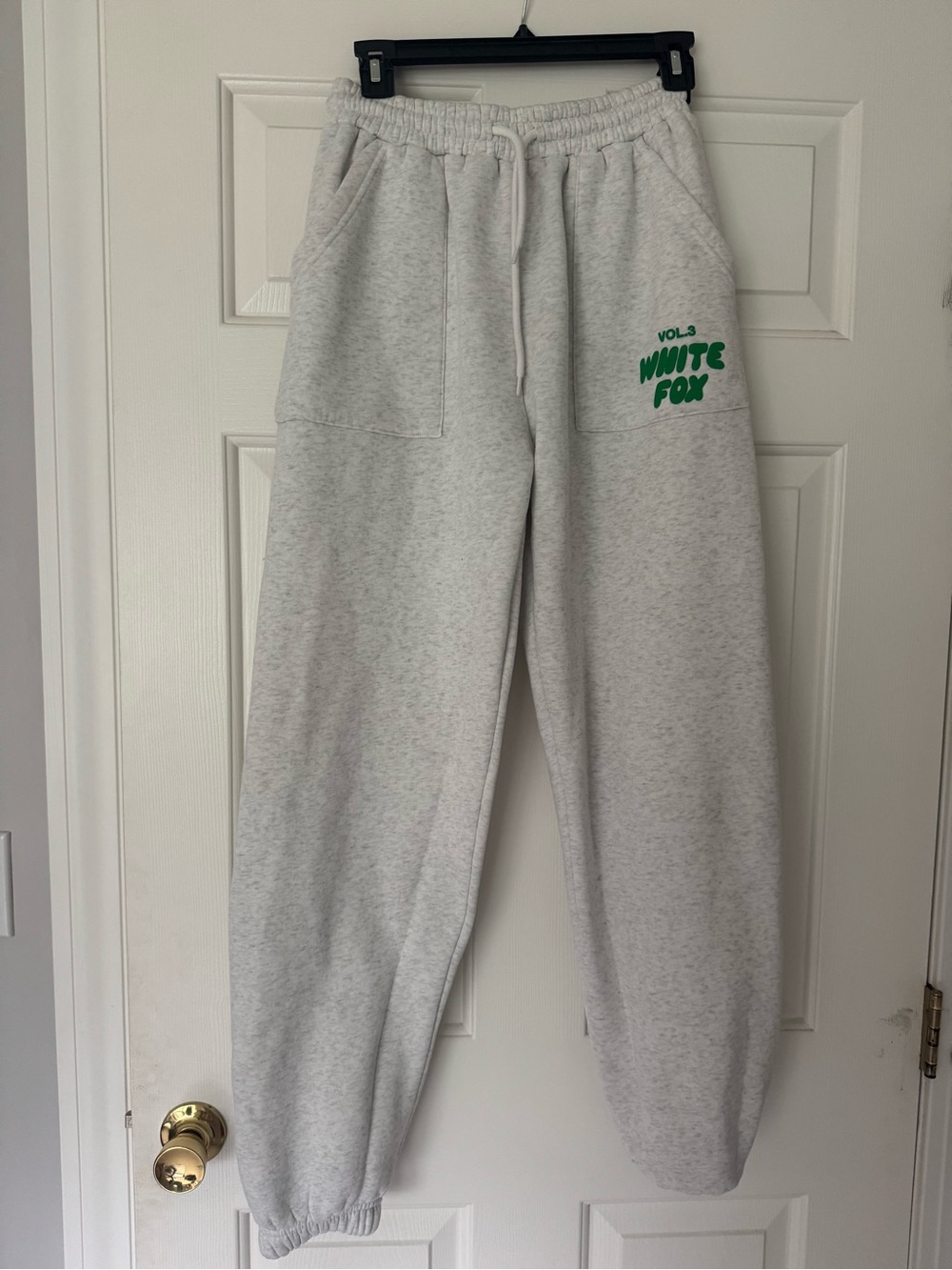 White Fox Boutique Light Heather Gray Jogger Sweatpants with Green Logo